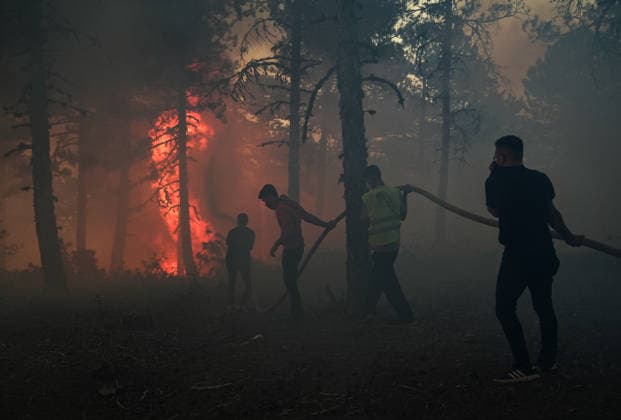 Firefighting efforts continue in Aydin s Cine AYDIN, TURKIYE - JULY 31: Firefighters extinguish fire at a forested area as aerial and ground crews continue battling a wildfire in the Cine district of Aydin, Turkiye on July 31, 2026. Mahmut Serdar Alakus Anadolu Aydin Turkey. Editorial use only. Please get in touch for any other usage.  Copyright: x2026xAnadoluxMahmutxSerdarxAlakusx