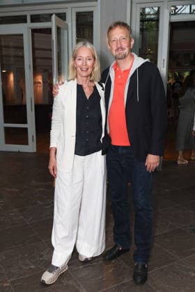 Katja Weitzenböck with Hergen Wöbken at the premiere of the comedy *Bis dass der Tod*, Winterhuder Fährhaus Comedy Theater, Hamburg. The play is about a clumsy hitman who is hired by various members of a family to kill each other. The only reason is that the heir stands to inherit a fortune worth millions. Hamburg, July 31, 2026