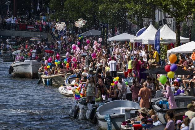 AMSTERDAM - Participants in the Canal Parade. The boat parade is traditionally part of the Pride celebrations in the capital. REMKO DE WAAL ANP netherlands out - belgium out  Copyright: xx x564680238x originalFilename: 564680238.jpg