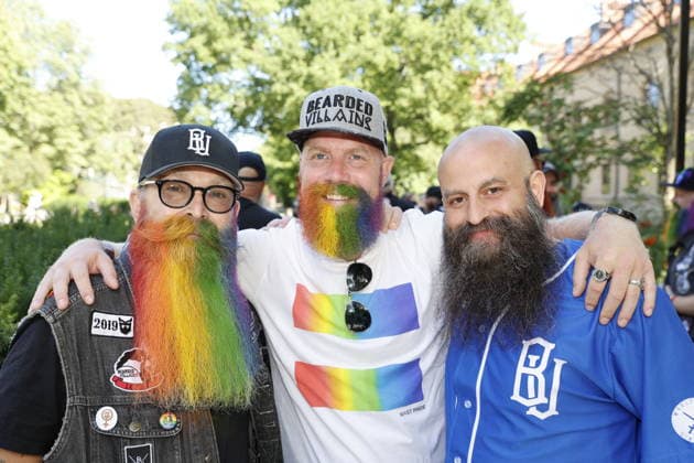 STOCKHOLM, SWEDEN 20260801 Georg Guldstrand, Anders Good, and Baris Yucel at Kungsholms Torg ahead of the Pride parade, which runs from Norr Mälarstrand to Slussen during this year’s Stockholm Pride STOCKHOLM SWEDEN x11700x  Copyright: xMagnusxGrimstedt TTx STOCKHOLM PRIDE hX83l1IXnIM
