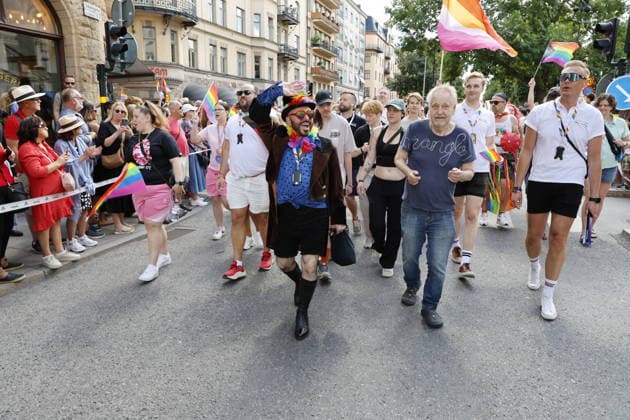 STOCKHOLM, SWEDEN 20260801 Tasso Stafilidis, chair of Stockholm Pride, at the Pride parade, which runs from Norr Mälarstrand to Slussen during this year’s Stockholm Pride STOCKHOLM SWEDEN x11700x  Copyright: xMagnusxGrimstedt TTx STOCKHOLM PRIDE bXTO9Ml9DOA
