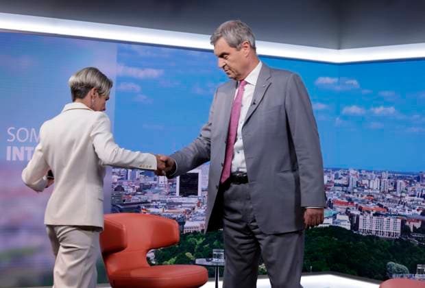 Host Anna Engelke, CSU Chairman Markus Söder, Germany, Berlin, ARD Summer Interview with CSU Chairman Markus Söder
