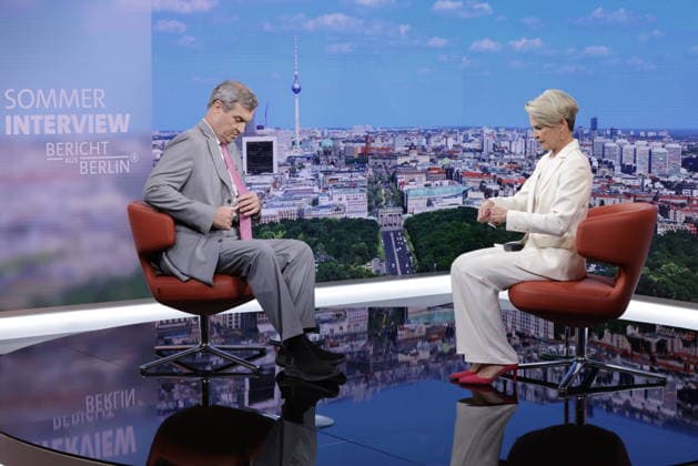 CSU Chairman Markus Söder, host Anna Engelke, Germany, Berlin, ARD Summer Interview with CSU Chairman Markus Söder