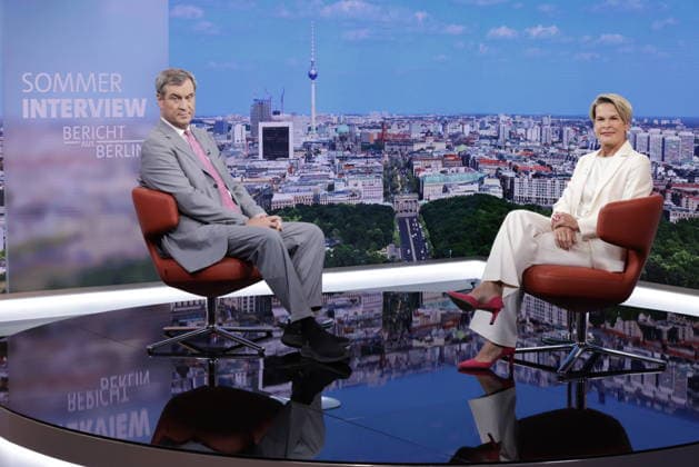 CSU Chairman Markus Söder, host Anna Engelke, Germany, Berlin, ARD Summer Interview with CSU Chairman Markus Söder