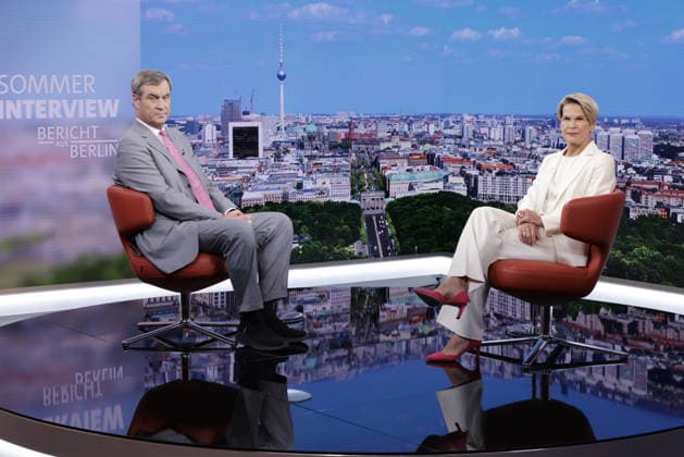 CSU Chairman Markus Söder, host Anna Engelke, Germany, Berlin, ARD Summer Interview with CSU Chairman Markus Söder