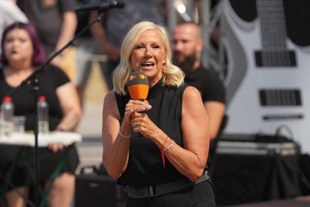 ZDF Fernsehgarten 2026: Andrea Kiwi Kiewel on ZDF Fernsehgarten with the theme Rock in the Garden on August 2, 2026, in Mainz, Rhineland-Palatinate, ZDF Fernsehgarten