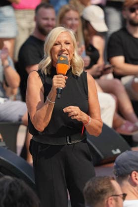 ZDF Fernsehgarten 2026: Andrea Kiwi Kiewel on ZDF Fernsehgarten with the theme Rock in the Garden on August 2, 2026, in Mainz, Rhineland-Palatinate, ZDF Fernsehgarten