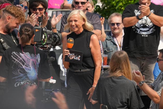 ZDF Fernsehgarten 2026: Andrea Kiwi Kiewel on ZDF Fernsehgarten with the theme Rock in the Garden on August 2, 2026, in Mainz, Rhineland-Palatinate, ZDF Fernsehgarten