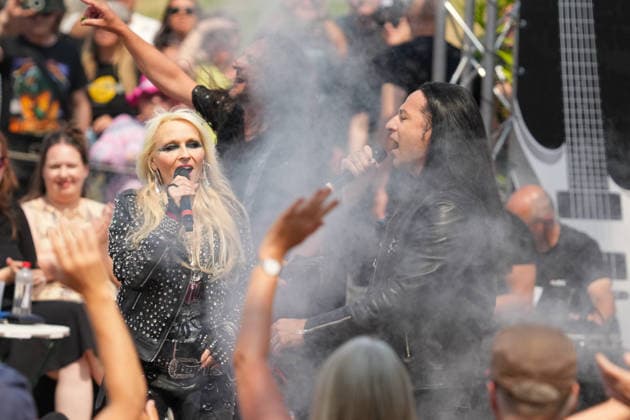 ZDF Fernsehgarten 2026: DORO Pesch and Bülent Ceylan at the ZDF Fernsehgarten, themed Rock im Garten, on August 2, 2026, in Mainz, Rhineland-Palatinate, ZDF Fernsehgarten
