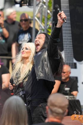 ZDF Fernsehgarten 2026: DORO Pesch and Bülent Ceylan at the ZDF Fernsehgarten, themed Rock im Garten, on August 2, 2026, in Mainz, Rhineland-Palatinate, ZDF Fernsehgarten