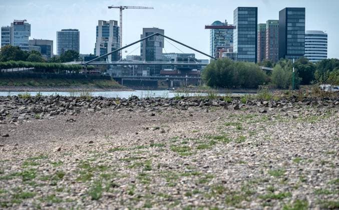 The Rhine near Düsseldorf’s Old Town is at an extremely low water level ** FOR EDITORIAL USE ONLY ** EDITORIAL USE ONLY ** p The Rhine near Düsseldorf’s Old Town is at an extremely low water level, photographed on Monday, August 3, 2026, Germany, North Rhine-Westphalia, Düsseldorf. Copyright KaixKitschenberg Copyright: KaixKitschenberg doc86zzkdigzba15xgmtl4a ,EDITORIAL USE ONLY Copyright: KaixKitschenberg