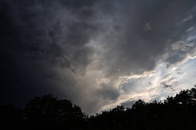Severe thunderstorms in the suburbs of Essen during a period of intense thunderstorm activity amid a heat wave and an ongoing severe weather warning for storms approaching from the southwest