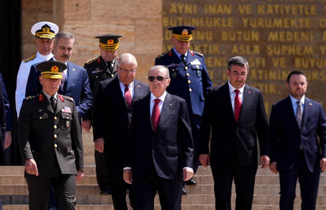 Turkish President Recep Tayyip Erdogan visits Anitkabir ANKARA, TURKIYE - AUGUST 04: Turkish President Recep Tayyip Erdogan (C) leads members of the Supreme Military Council (YAS) during a visit to Anitkabir, the mausoleum of Mustafa Kemal Ataturk in Ankara, Turkiye, on August 04, 2026. Ercin Erturk Anadolu Ankara Turkey. Editorial use only. Please get in touch for any other usage.  Copyright: x2026xAnadoluxErcinxErturkx