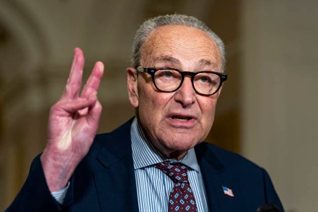Senate Minority Leader Chuck Schumer, D-NY, speaks during a press conference after weekly Senate caucus luncheons at the U.S. Capitol in Washington, DC on Tuesday, August 4, 2026. With August recess approaching, Senate Democrats are looking to pass a budget bill to prevent a shutdown before the midterms.  WAP20260804355 BONNIExCASH