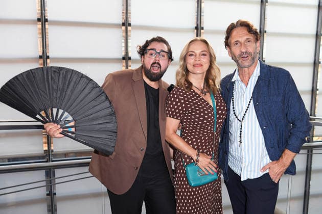 Steven Preisner, Regina Halmich, and Falk Willy Wild at the premiere of SISTER ACT: THE HEAVENLY MUSICAL at the Bluemax Theater in Berlin on August 4, 2026