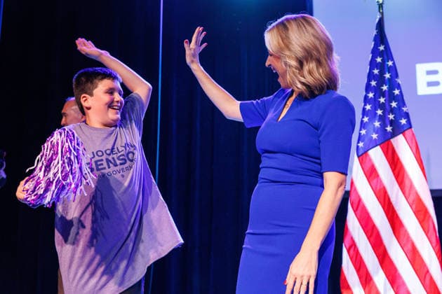 August 4, 2026, Detroit, Michigan, USA: Michigan Secretary of State JOCELYN BENSON is joined on stage by her son at a primary election night watch party in Detroit, Mich., on Aug. 4, 2026, after winning the Democratic nomination for governor. Detroit USA  - ZUMAr192 20260804_znp_r192_013 Copyright: xAndrewxRothx