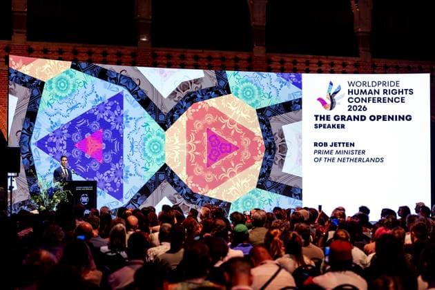AMSTERDAM - Prime Minister Rob Jetten during the opening speech of the WorldPride Human Rights Conference 2026, where international activists, policymakers, politicians, scientists, and young changemakers come together. ROBIN VAN LONKHUIJSEN ANP netherlands out - belgium out  Copyright: xx x564907647x originalFilename: 564907647.jpg