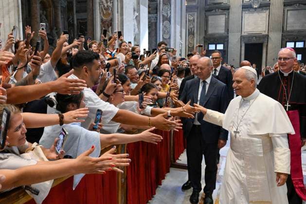 ITALY - REL - POPE LEO XIV DURING THE GENERAL AUDIENCE IN ST. PETER S BASILICA IN VATICAN CITY August 5, 2026 Italy, Rome, August 5, 2026 – Pope Leo XIV holds his weekly general audience in St. Peter’s Basilica in Vatican City EDITORIAL USE ONLY - NO BOOKS Copyright: xVATICANxMEDIA xCatholicxPressxPhotox