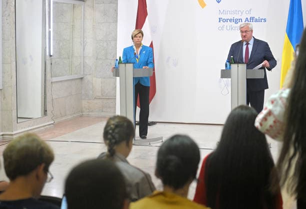 Minister of Foreign Affairs of the Republic of Latvia Baiba Braze and Acting Minister of Foreign Affairs of Ukraine Andrii Sybiha hold a joint news conference following their negotiations, Kyiv, Ukraine, August 5, 2026. During the meeting, the sides discussed military support, Ukraine’s European integration, the expansion of logistical routes, and holding the Russian Federation accountable for war crimes. (Photo by Yevhen Kotenko Ukrinform) News conference of Ukrainian, Latvian FMs in Kyiv  Copyright: xYevhenxKotenkox