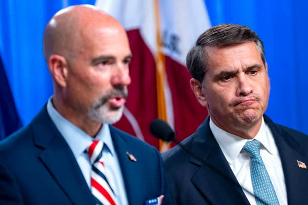 Acting Attorney General Todd Blanche listens as Drug Enforcement Administration (DEA) Administrator Terry Cole .Speaks during a press conference on the department s efforts to quell the Cartel Jalisco Nueva Generacion, or Jalisco New Generation Cartel (CJNG), a criminal group based in Mexico, at the Department of Justice headquarters in Washington, DC on Wednesday, August 5, 2026.  WAP20260805368 BONNIExCASH