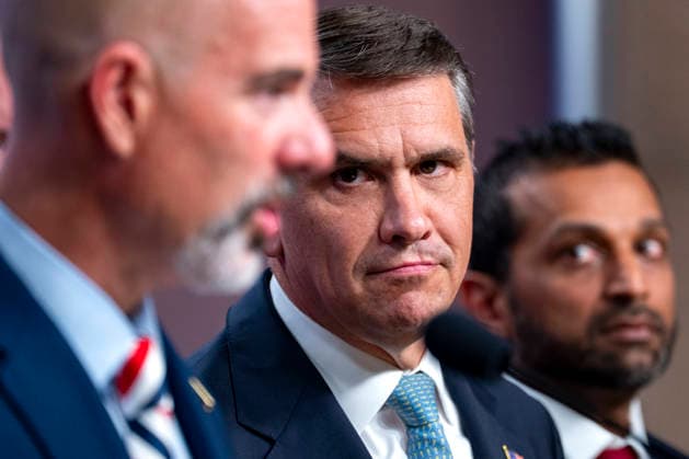 Acting Attorney General Todd Blanche looks on as Drug Enforcement Administration (DEA) Administrator Terry Cole speaks during a press conference on the department s efforts to quell the Cartel Jalisco Nueva Generacion, or Jalisco New Generation Cartel (CJNG), a criminal group based in Mexico, at the Department of Justice headquarters in Washington, DC on Wednesday, August 5, 2026.  WAP20260805372 BONNIExCASH