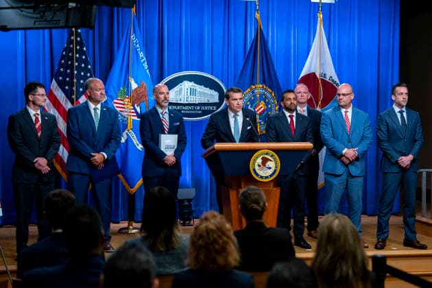 Acting Attorney General Todd Blanche speaks during a press conference on the department s efforts to quell the Cartel Jalisco Nueva Generacion, or Jalisco New Generation Cartel (CJNG), a criminal group based in Mexico, at the Department of Justice headquarters in Washington, DC on Wednesday, August 5, 2026.  WAP20260805374 BONNIExCASH