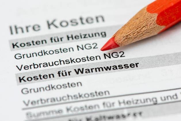 Utility Bill for an Apartment A red pen lies on a utility bill for a rental apartment showing personal consumption and an additional payment. FOR EDITORIAL USE ONLY