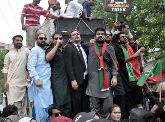 RECORD DATE NOT STATED Leaders and activists of Tehreek-e-Insaf (PTI) are holding protest demonstration for release of PTI Founder Imran Khan, at Hyderabad press club on Wednesday, August 5, 2026. Pakistan Tehreek-e-Insaf (PTI) launched countrywide protests on August 5, 2026, to mark three years of imprisonment of party founder Imran Khan and to demand his immediate release. (Sajjad Zaidi PPI Images). EDITORIAL USE ONLY Copyright: xx AR-ZM-050826x ppiphotos484769