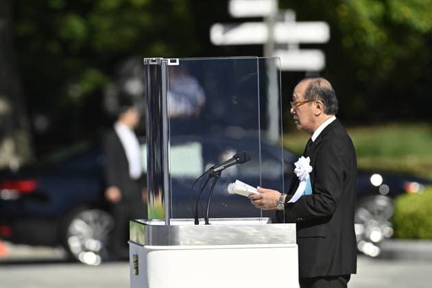 Japan marks 81st anniversary of the atomic bombing of Hiroshima HIROSHIMA, JAPAN - AUGUST 6 : Hiroshima Mayor Kazumi Matsui delivers the Peace Declaration during the Hiroshima Peace Memorial Ceremony at Peace Memorial Park in Hiroshima, Japan, on August 6, 2026. Japan marks the 81st anniversary of the atomic bombing of Hiroshima. David Mareuil Anadolu Hiroshima Japan. Editorial use only. Please get in touch for any other usage.  Copyright: x2026xAnadoluxDavidxMareuilx