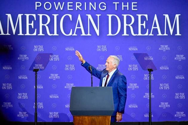 Donald J. Trump Remarks - Las Vegas, NV - 05 August 2026 Governor of Nevada Joe Lombardo delivers remarks during an event at the Red Rock Casino Resort in Las Vegas, Nevada, United States, on August 5, 2026. During the event, Trump highlighted his administration s economic agenda, including the No Tax on Tips policy, as part of a visit to Nevada focused on service industry workers and the state s economy. Las Vagas United States Copyright: xWestonxHancockx xSOPAxImagesx Weston-Hancock-1441000