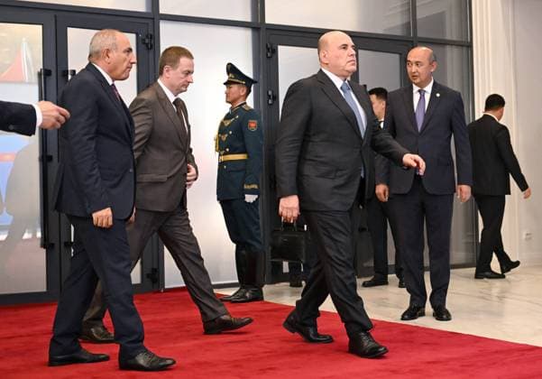 Kyrgyzstan Eurasian Intergovernmental Council 9218176 06.08.2026 Armenian Prime Minister Nikol Pashinyan, Belarusian Prime Minister Alexander Turchin and Russian Prime Minister Mikhail Mishustin arrive to attend a narrow format meeting of the Eurasian Intergovernmental Council in Cholpon-Ata, Kyrgyzstan. Alexander Miridonov Sputnik Cholpon-Ata Kyrgyzstan  Copyright: xAlexanderxMiridonovx