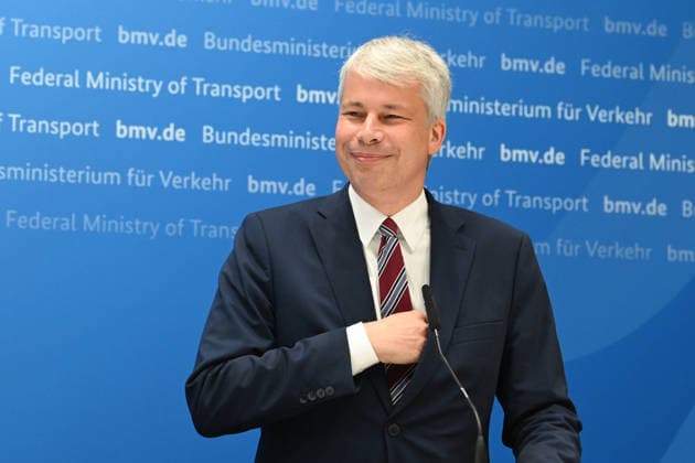Federal Minister of Transportation Steffen BILGER during the press conference Federal Minister of Transportation Steffen Bilger Hosts High-Level Meeting on Low Water Levels on August 6, 2026, in Bonn, Germany,