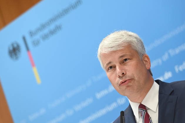 Federal Minister of Transportation Steffen BILGER during the press conference Federal Minister of Transportation Steffen Bilger Hosts High-Level Meeting on Low Water Levels on August 6, 2026, in Bonn, Germany,