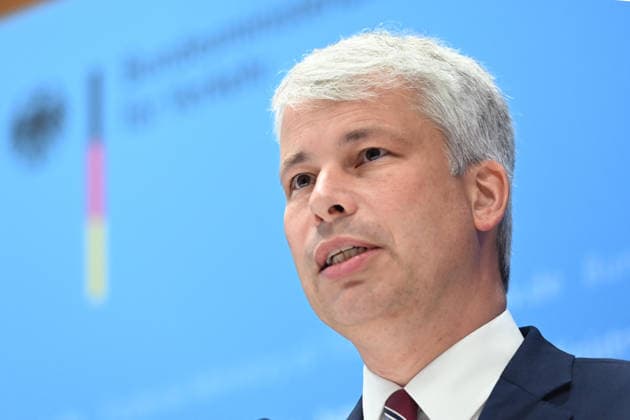 Federal Minister of Transportation Steffen BILGER during the press conference Federal Minister of Transportation Steffen Bilger Hosts High-Level Meeting on Low Water Levels on August 6, 2026, in Bonn, Germany,
