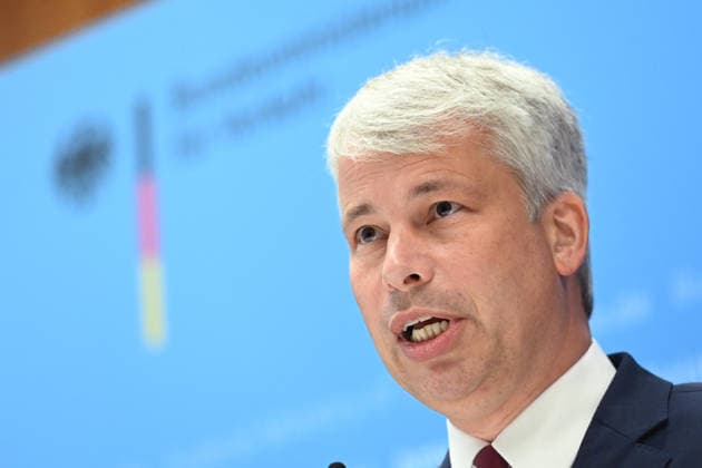 Federal Minister of Transportation Steffen BILGER during the press conference Federal Minister of Transportation Steffen Bilger Hosts High-Level Meeting on Low Water Levels on August 6, 2026, in Bonn, Germany,