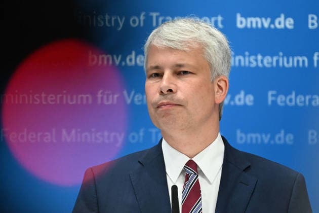 Federal Minister of Transportation Steffen BILGER during the press conference Federal Minister of Transportation Steffen Bilger Hosts High-Level Meeting on Low Water Levels on August 6, 2026, Bonn, Germany,