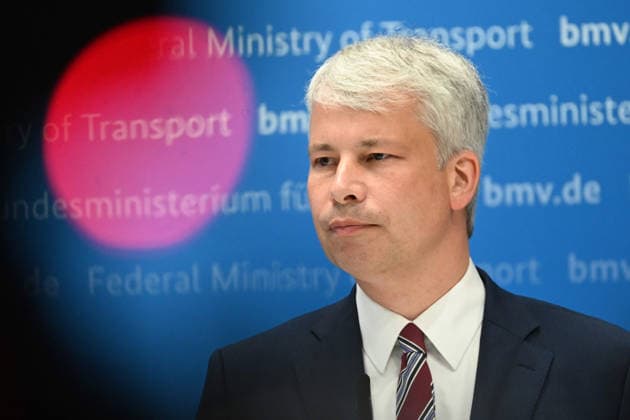 Federal Minister of Transportation Steffen BILGER during the press conference Federal Minister of Transportation Steffen Bilger Hosts High-Level Meeting on Low Water Levels on August 6, 2026, Bonn, Germany,