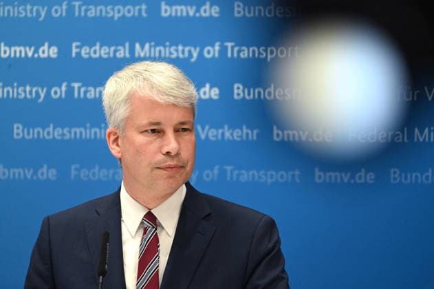 Federal Minister of Transportation Steffen BILGER during the press conference Federal Minister of Transportation Steffen Bilger Hosts High-Level Meeting on Low Water Levels on August 6, 2026, Bonn, Germany,
