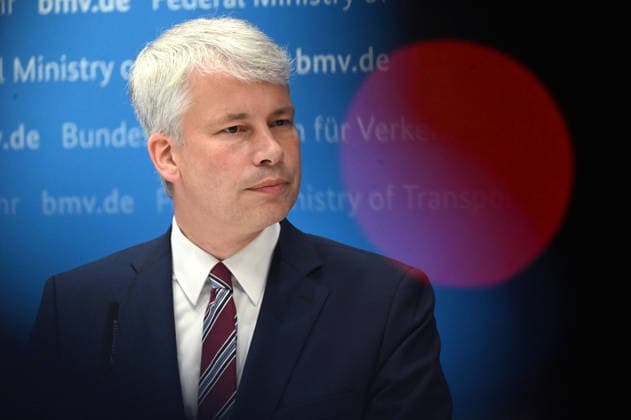 Federal Minister of Transportation Steffen BILGER during the press conference Federal Minister of Transportation Steffen Bilger Hosts High-Level Meeting on Low Water Levels on August 6, 2026, Bonn, Germany,