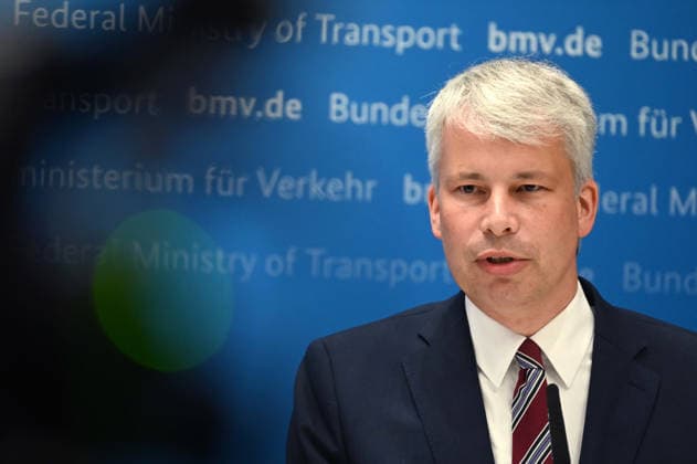 Federal Minister of Transportation Steffen BILGER during the press conference Federal Minister of Transportation Steffen Bilger Hosts High-Level Meeting on Low Water Levels on August 6, 2026, Bonn, Germany,