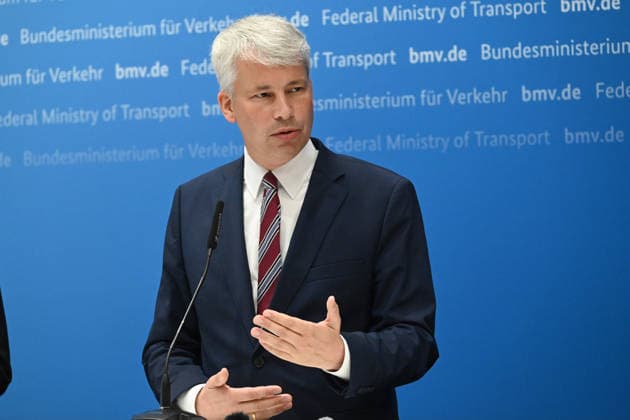 Federal Minister of Transportation Steffen BILGER during the press conference Federal Minister of Transportation Steffen Bilger Hosts High-Level Meeting on Low Water Levels on August 6, 2026, Bonn, Germany,