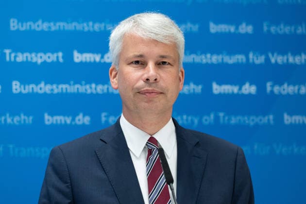 Federal Minister of Transportation Steffen BILGER during the press conference Federal Minister of Transportation Steffen Bilger Hosts High-Level Meeting on Low Water Levels on August 6, 2026, in Bonn, Germany,