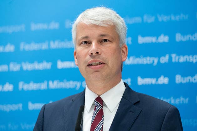 Federal Minister of Transportation Steffen BILGER during the press conference Federal Minister of Transportation Steffen Bilger Hosts High-Level Meeting on Low Water Levels on August 6, 2026, in Bonn, Germany,