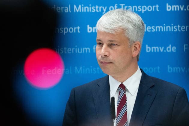 Federal Minister of Transportation Steffen BILGER during the press conference Federal Minister of Transportation Steffen Bilger Hosts High-Level Meeting on Low Water Levels on August 6, 2026, Bonn, Germany,