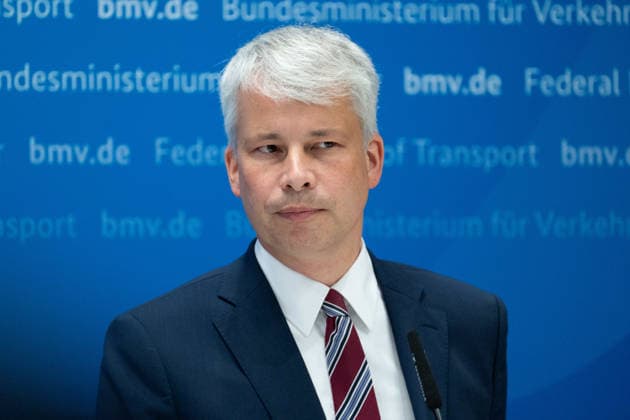 Federal Minister of Transportation Steffen BILGER during the press conference Federal Minister of Transportation Steffen Bilger Hosts High-Level Meeting on Low Water Levels on August 6, 2026, Bonn, Germany,
