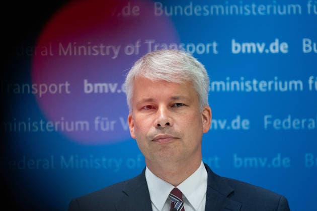 Federal Minister of Transportation Steffen BILGER during the press conference Federal Minister of Transportation Steffen Bilger Hosts High-Level Meeting on Low Water Levels on August 6, 2026, Bonn, Germany,