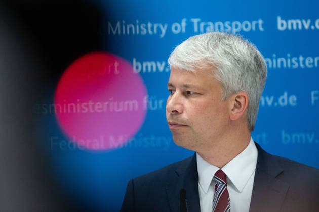 Federal Minister of Transportation Steffen BILGER during the press conference Federal Minister of Transportation Steffen Bilger Hosts High-Level Meeting on Low Water Levels on August 6, 2026, Bonn, Germany,