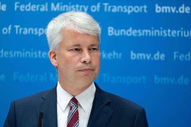 Federal Minister of Transportation Steffen BILGER during the press conference Federal Minister of Transportation Steffen Bilger Hosts High-Level Meeting on Low Water Levels on August 6, 2026, Bonn, Germany,