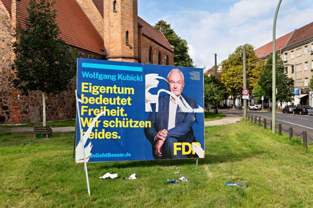 Berlin, August 7, 2026; Election poster for the FDP party and Wolfgang Kubicki for the election to the 20th Berlin House of Representatives and the district councils on September 20, 2026