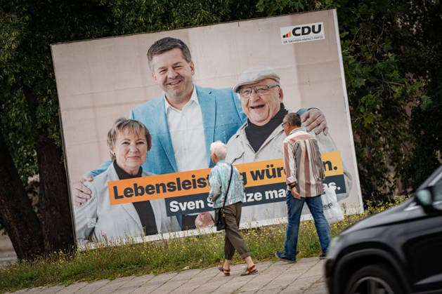 CDU campaign poster featuring Sven Schulze, the CDU s top candidate and incumbent Minister President of Saxony-Anhalt. Campaign poster for the 2026 state election in Magdeburg, Saxony-Anhalt, Magdeburg, Saxony-Anhalt, Germany; Magdeburg city center
